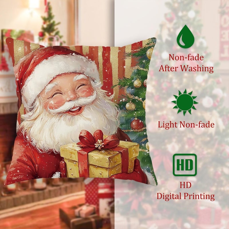 Christmas Throw Pillow Covers Set of 4, Festive Santa and Snow Man Decorative Cushion Cases, Holiday Home Decor for Sofa Couch Bed 24x24 Inch - Image 5