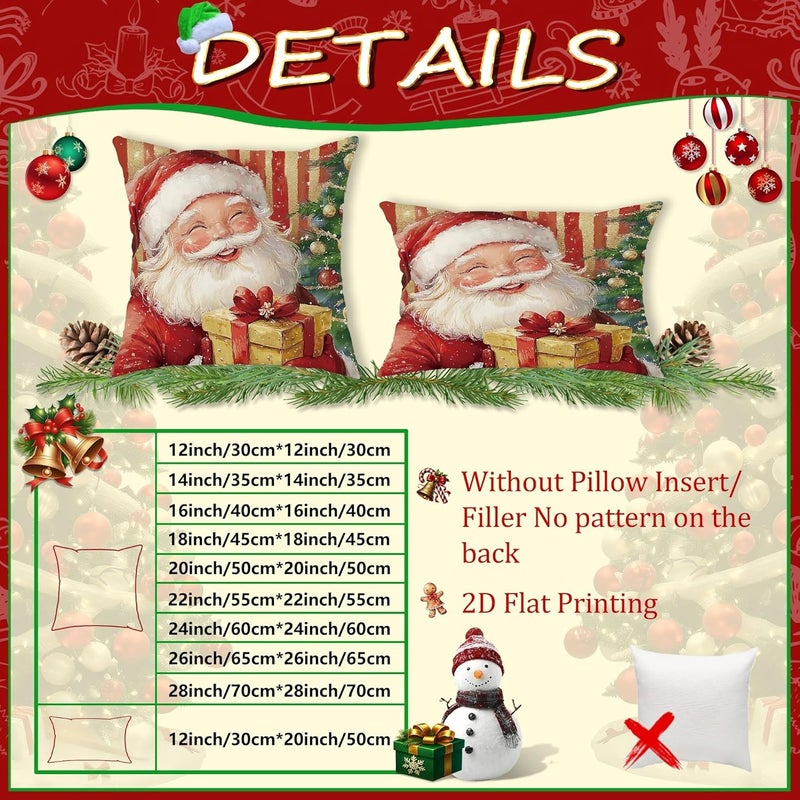 Christmas Throw Pillow Covers Set of 4, Festive Santa and Snow Man Decorative Cushion Cases, Holiday Home Decor for Sofa Couch Bed 24x24 Inch - Image 3