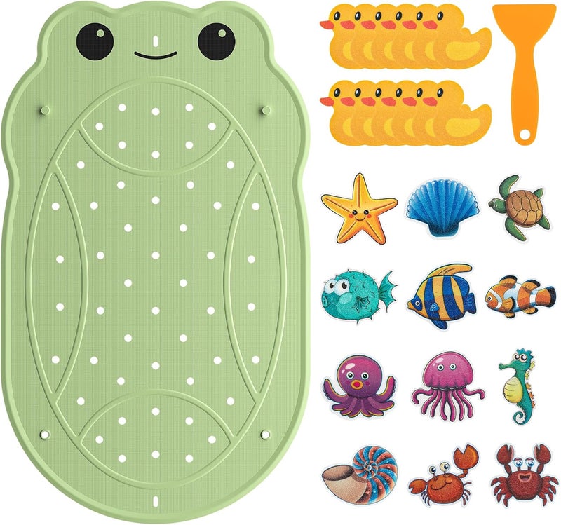 UNEEDE Kids Bathtub Mat with 24PCS Non Slip Bathtub Stickers, Non Slip Shower Mat for Toddlers, Washable Anti Slip Tub Surface, Soft Rubber Mat for Bathtub Shower, Waterproof Bathtub Essentials - Image 1