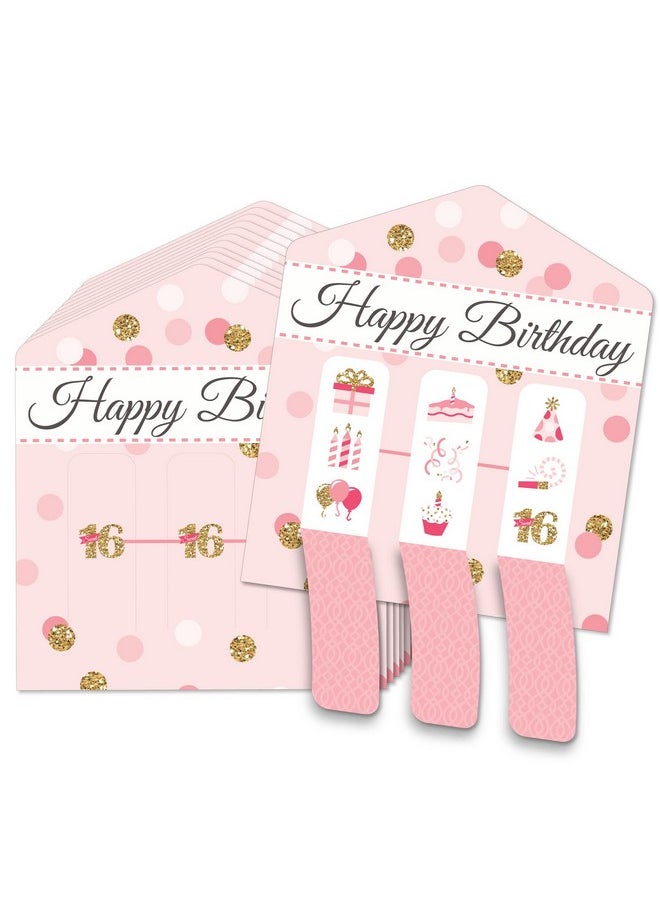 Big Dot of Happiness Big Dot of Happiness Sweet 16-16th Birthday Party Game Pickle Cards - Pull Tabs 3-in-a-Row - Set of 12  - Image 1