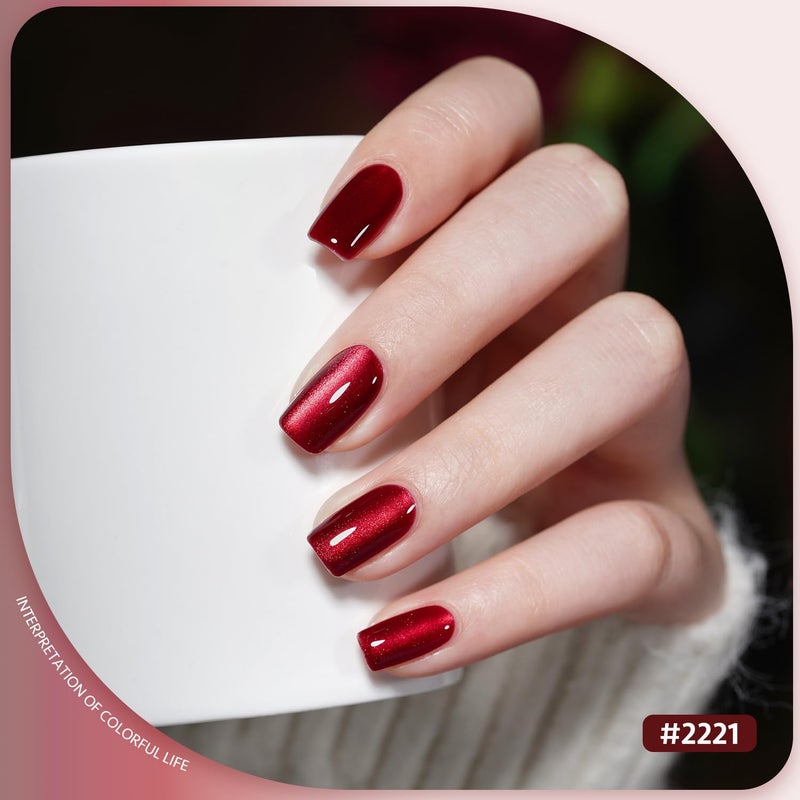GAOY Jelly Red Glitter Cat Eye Gel Nail Polish Set with Magnet 6 Types of Holographic Cat Eye, Salon Gel Manicure and Nail Art DIY at Home - Image 3