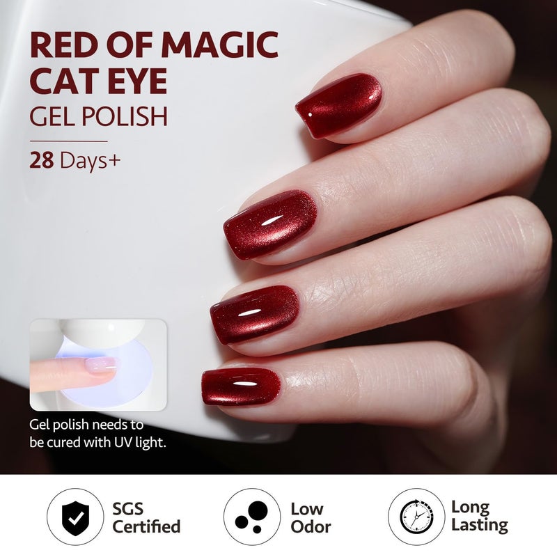 GAOY Jelly Red Glitter Cat Eye Gel Nail Polish Set with Magnet 6 Types of Holographic Cat Eye, Salon Gel Manicure and Nail Art DIY at Home - Image 5