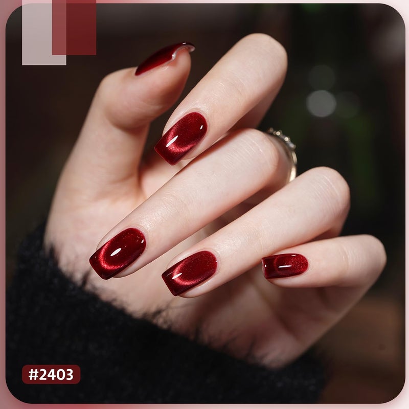 GAOY Jelly Red Glitter Cat Eye Gel Nail Polish Set with Magnet 6 Types of Holographic Cat Eye, Salon Gel Manicure and Nail Art DIY at Home - Image 2