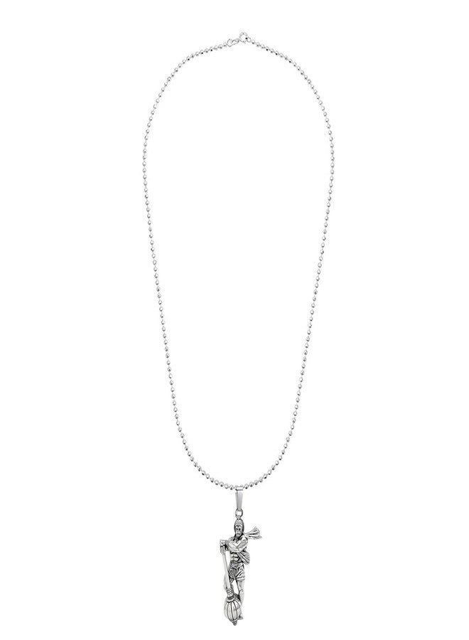 Okos Rhodium Plated Fashion Jewellery Combo of 2 Different Style Meditating and Standing Lord Hanuman Pedants With Chain CO1000479RHD - Image 4