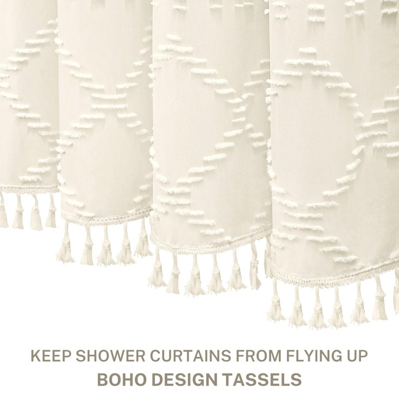 Siiluminisoy Cream Boho Woven Fabric Shower Curtain, 72 x 72 Tufted Chevron Textured Striped Modern Farmhouse Minimalist Cloth Curtain for Bathroom - Image 3