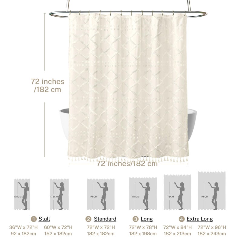 Siiluminisoy Cream Boho Woven Fabric Shower Curtain, 72 x 72 Tufted Chevron Textured Striped Modern Farmhouse Minimalist Cloth Curtain for Bathroom - Image 5