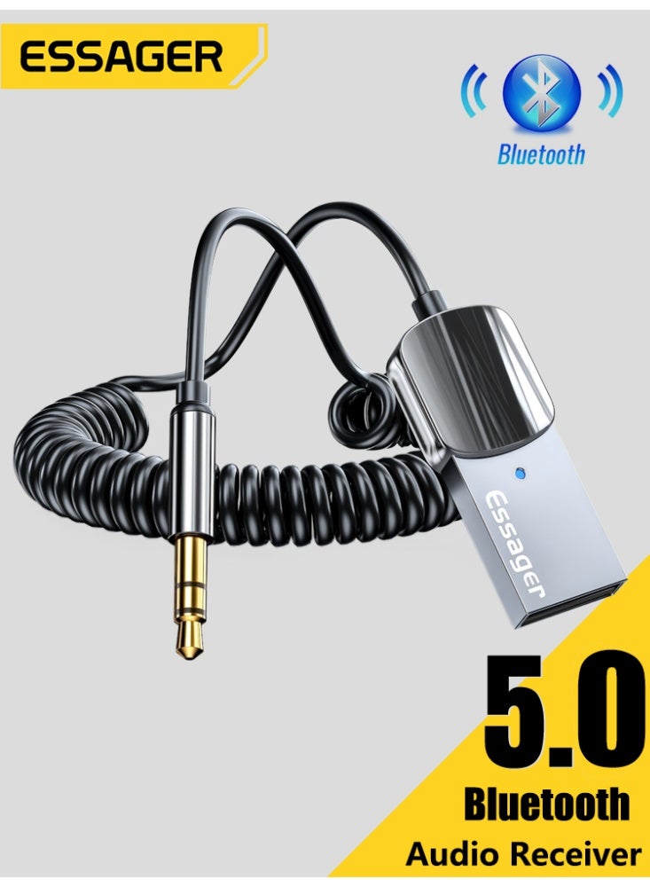 ESSAGER Aux Bluetooth Adapter for Car, Essager Noise Cancelling Bluetooth 5.0 Receiver,Lossless Music USB to 3.5mm Jack Audio Adapter with Built-in Microphone for Car Kits/Home Stereo/Handsfree Call Speaker - Image 1