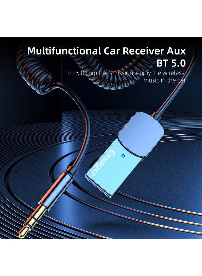 ESSAGER Aux Bluetooth Adapter for Car, Essager Noise Cancelling Bluetooth 5.0 Receiver,Lossless Music USB to 3.5mm Jack Audio Adapter with Built-in Microphone for Car Kits/Home Stereo/Handsfree Call Speaker - Image 3