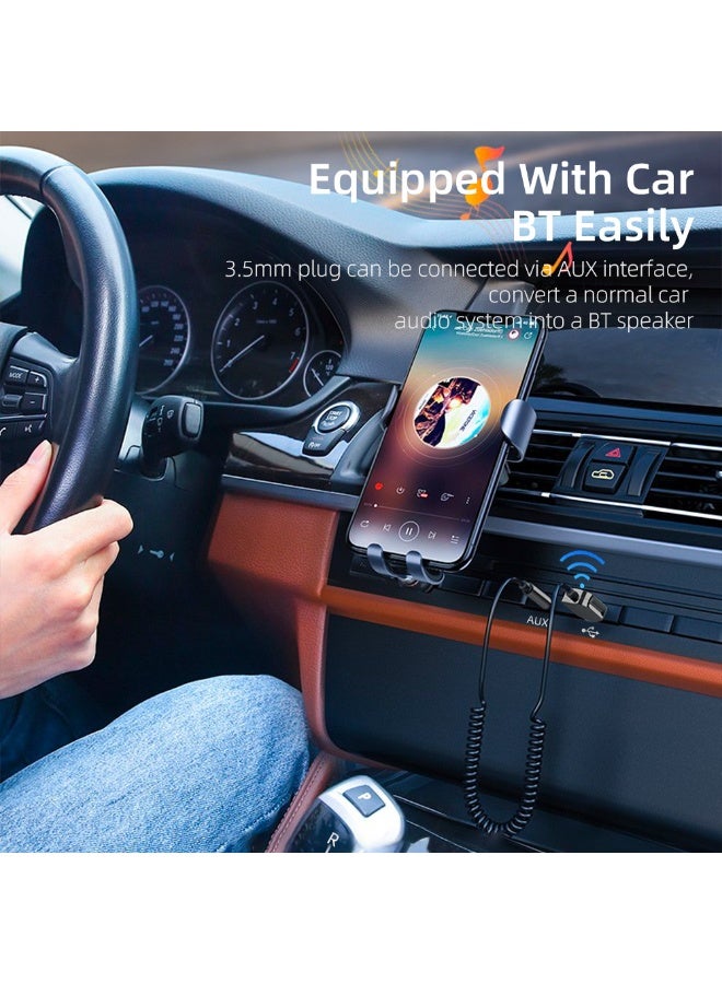 ESSAGER Aux Bluetooth Adapter for Car, Essager Noise Cancelling Bluetooth 5.0 Receiver,Lossless Music USB to 3.5mm Jack Audio Adapter with Built-in Microphone for Car Kits/Home Stereo/Handsfree Call Speaker - Image 4