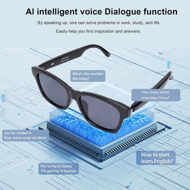 AI Smart Glasses,144 Languages Translation Glasses Bluetooth Music Sunglasses with Microphone and Speaker Support Remote Photography Voice Helper White Frame (V Style - Image 4
