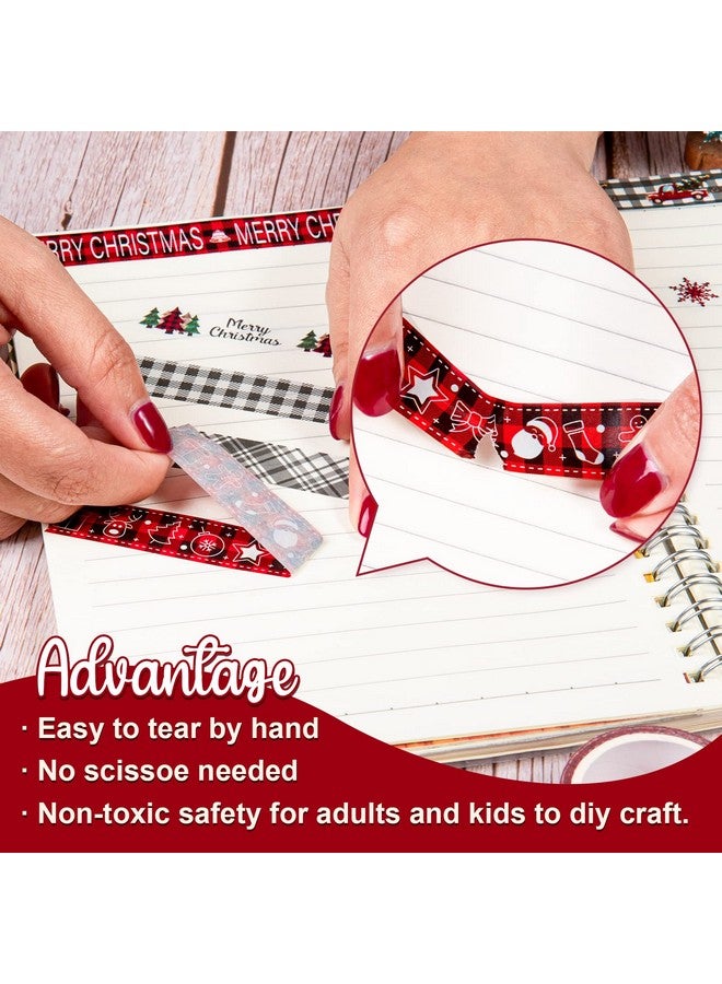 وولاين شريط واشي منقوش بالأبيض والأسود وأحمر وأسود من 24 لفة لعيد الميلاد، شريط واشي للعطلات بنقشة قزم الثلج وشاحنة سانتا، شريط زخرفي لدفتر القصاصات والمجلات والحرف اليدوية وتغليف الهدايا - Image 3