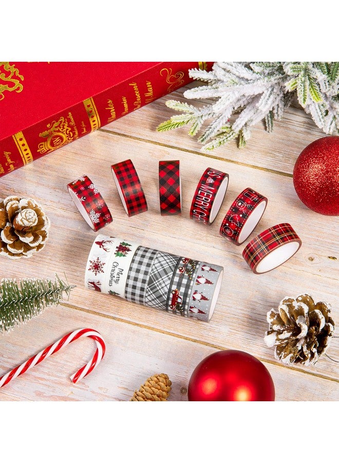 وولاين شريط واشي منقوش بالأبيض والأسود وأحمر وأسود من 24 لفة لعيد الميلاد، شريط واشي للعطلات بنقشة قزم الثلج وشاحنة سانتا، شريط زخرفي لدفتر القصاصات والمجلات والحرف اليدوية وتغليف الهدايا - Image 5