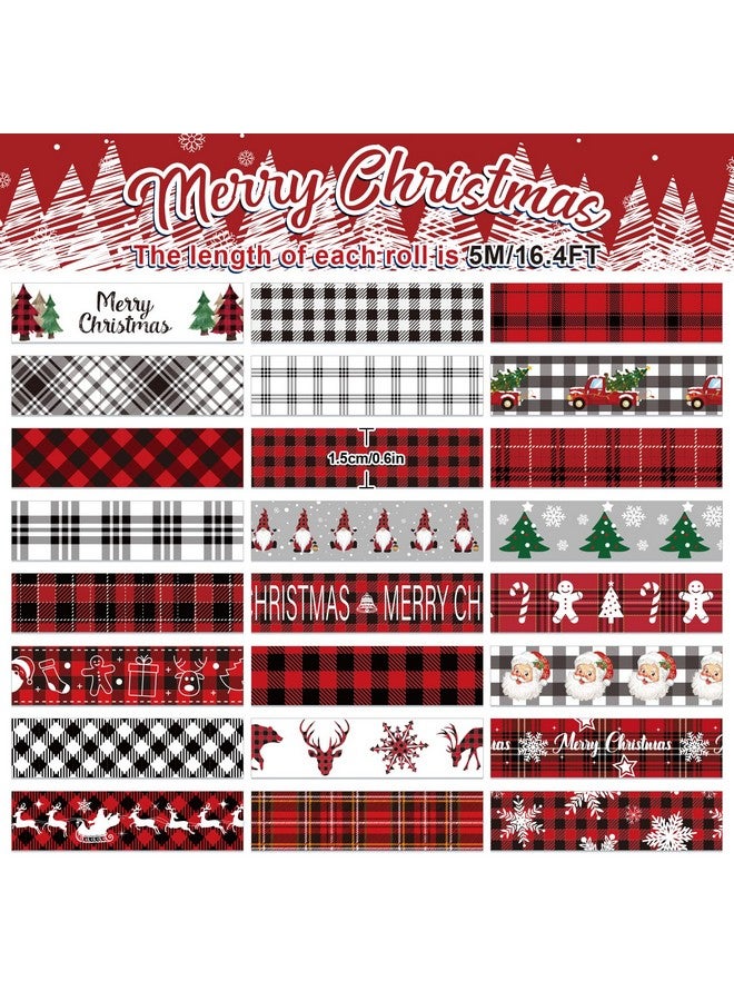 وولاين شريط واشي منقوش بالأبيض والأسود وأحمر وأسود من 24 لفة لعيد الميلاد، شريط واشي للعطلات بنقشة قزم الثلج وشاحنة سانتا، شريط زخرفي لدفتر القصاصات والمجلات والحرف اليدوية وتغليف الهدايا - Image 2