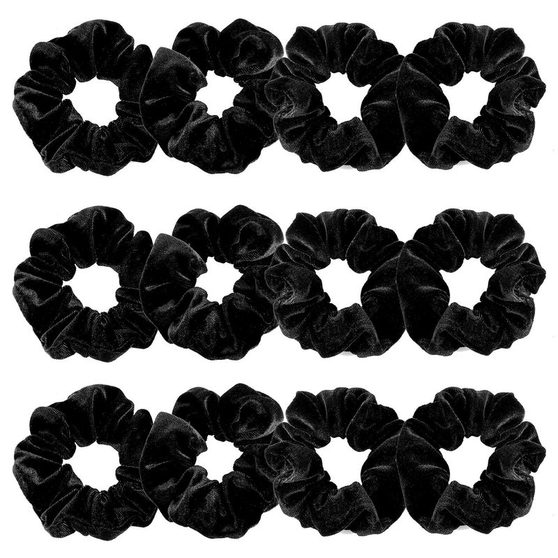Whaline 12 Pieces Hair Scrunchies Velvet Elastics Scrunchy Bobbles Soft Hair Bands Hair Ties Black