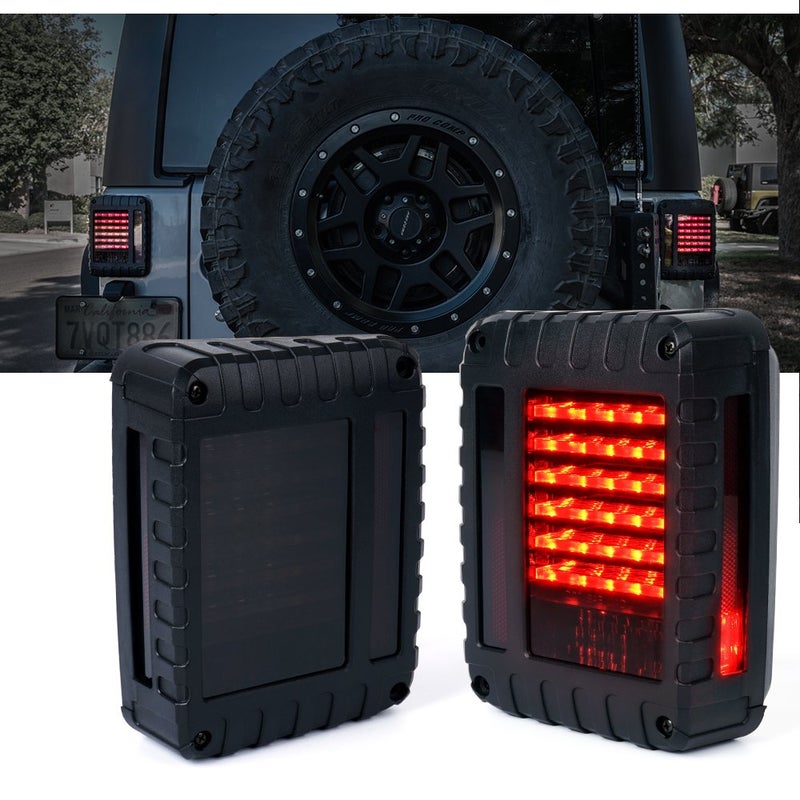 Xprite LED Tail Lights with Rear Brake Turn Signal Reverse Lighting Function Smoked Lens Rear Lights Compatible with 20072018 Jeep Wrangler JK JKU