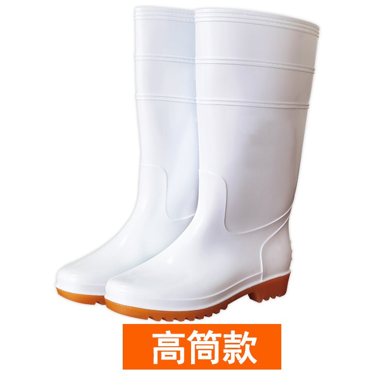 Food Factory White Water Shoes Non-slip Thickened Beef Sole Wear-resistant Rain Shoes Hygienic Oil-proof Acid-base for Mens and Womens Workshop Work White tall tube