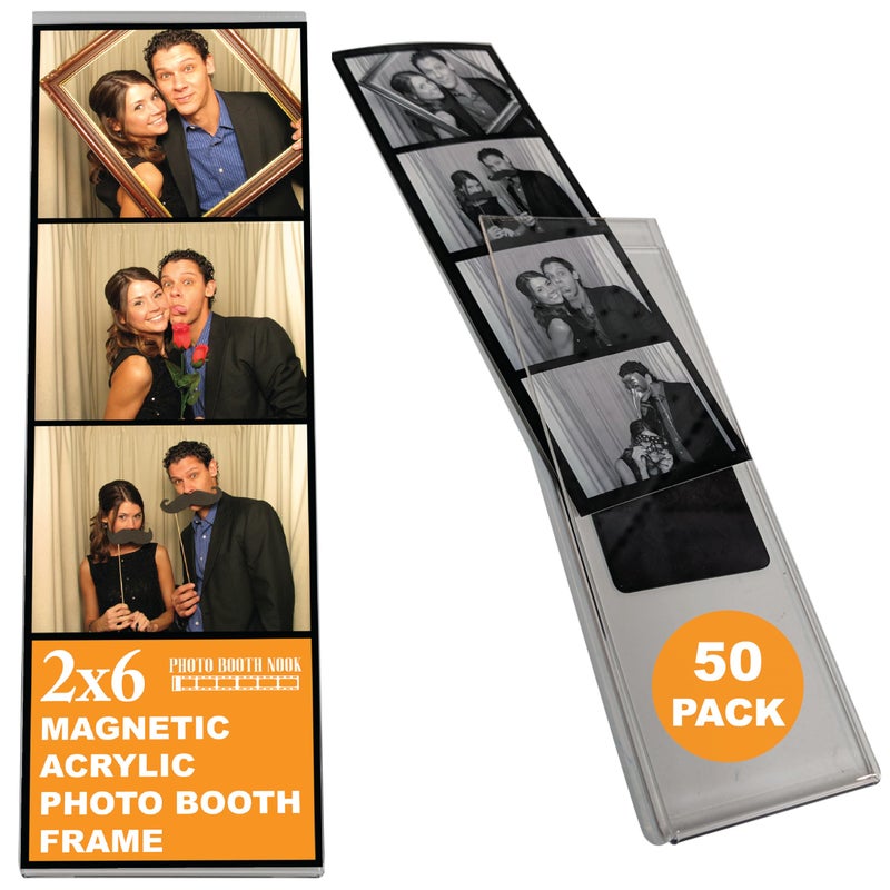 Photo Booth Nook | 2x6 Magnetic Photo Booth Picture Frame (50 Count) | Crystal Clear Acrylic, Strong Magnet with Silver Inserts | Bulk - Image 1