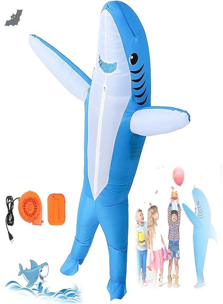 Children's Shark Waterproof Inflatable Costume, Suitable for Children's Festivals, Parties, Fun and Joy, Durable and Reusable (Blue) - Image 1