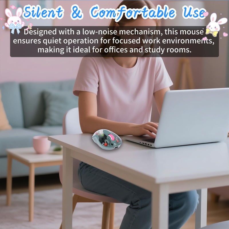 elec Space Cute Wireless USB C Mouse - Bluetooth Triple Mode Rechargeable Cartoon Mouse for Laptops, iPads & MacBook Air/Pro - Silent Operation, Portable Design, Unique Magnetic Character (Green) - Image 4