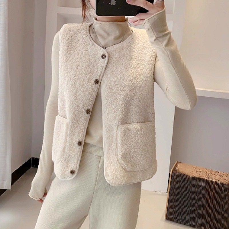 Spot Winter Outer Wear Short 2022 New Korean Style Loose Plush Waistoutwear Jacket Western Style Vest - Image 5