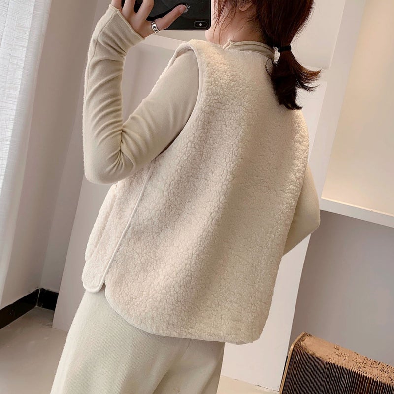 Spot Winter Outer Wear Short 2022 New Korean Style Loose Plush Waistoutwear Jacket Western Style Vest - Image 4