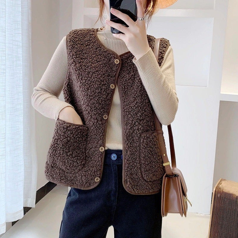 Spot Winter Outer Wear Short 2022 New Korean Style Loose Plush Waistoutwear Jacket Western Style Vest - Image 3