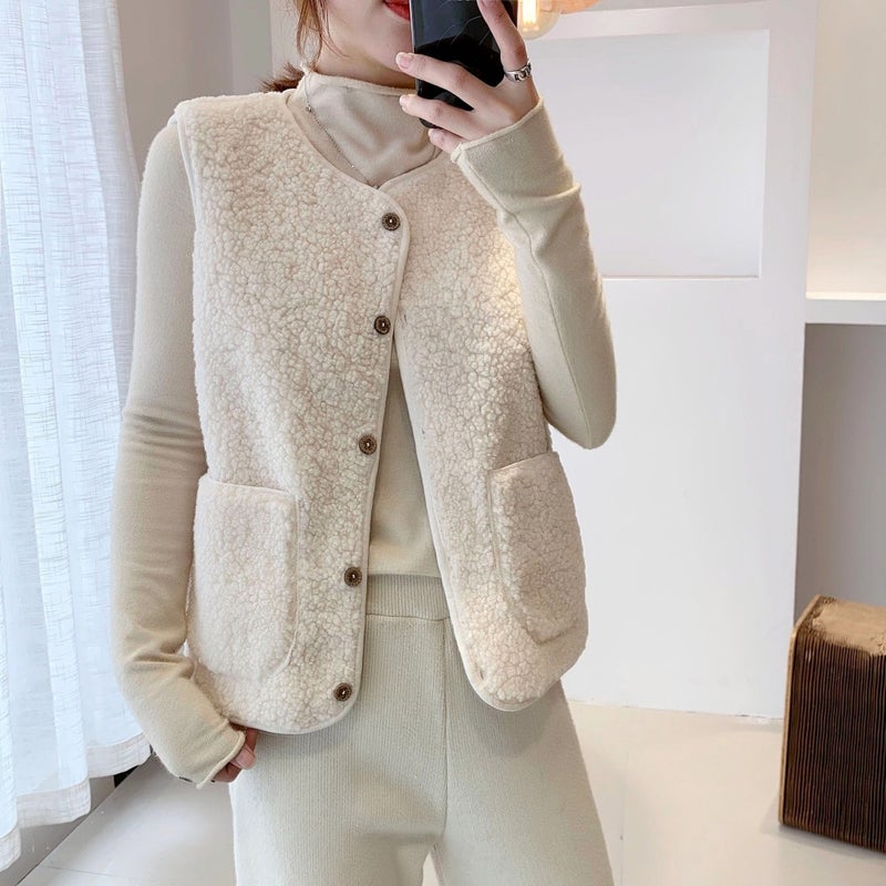 Spot Winter Outer Wear Short 2022 New Korean Style Loose Plush Waistoutwear Jacket Western Style Vest - Image 2