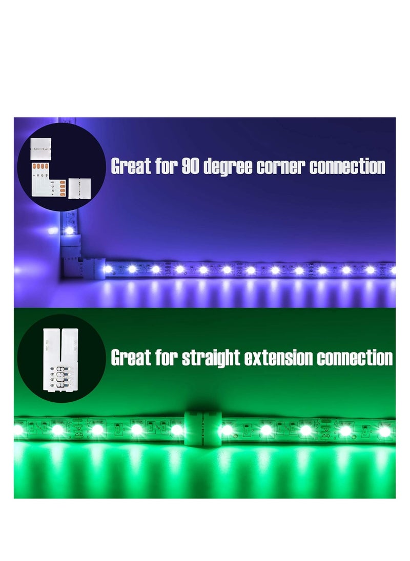 ماركة غير محددة موصلات LED 4 دبابيس على شكل حرف L 10 قطع جاكي ليد بزاوية قائمة عريضة ملم وصلة تمديد طرفية بدون لحام مع 22 قطعة مشابك لشريط اضاءة 3528 5050 اس ام دي RGB موصل 10.0مل متر  - Image 4