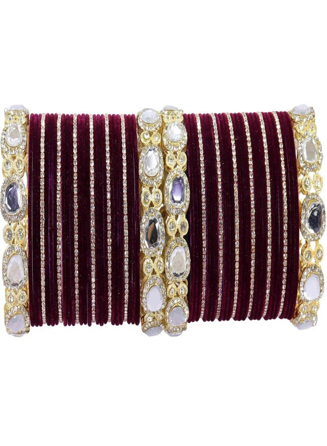 LAVAZZA Premium Gold Plated Metal Velvet Bangles Chuda Set for Women & Girls | Zircon Stone | Purple Bangles | Fancy Bridal Chuda Set-(Chuda17-Purple-2.8) - Image 1