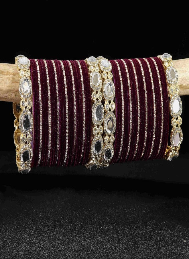 LAVAZZA Premium Gold Plated Metal Velvet Bangles Chuda Set for Women & Girls | Zircon Stone | Purple Bangles | Fancy Bridal Chuda Set-(Chuda17-Purple-2.8) - Image 3