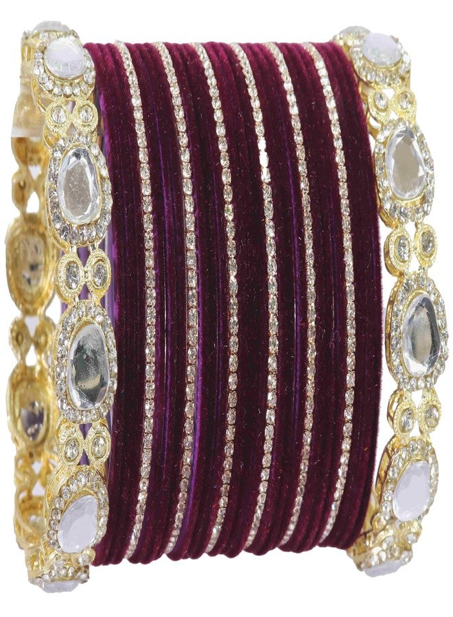 LAVAZZA Premium Gold Plated Metal Velvet Bangles Chuda Set for Women & Girls | Zircon Stone | Purple Bangles | Fancy Bridal Chuda Set-(Chuda17-Purple-2.8) - Image 4