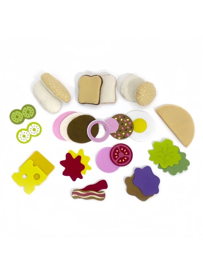 YelaJoy DIY Felt Hamburger Making Kit | Pretend Play Food Toys for Kids | Sandwich & Hot Dog with Removable Ingredients | Educational Kitchen Role Play Set - Image 3