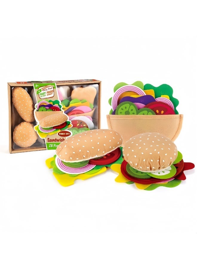 YelaJoy DIY Felt Hamburger Making Kit | Pretend Play Food Toys for Kids | Sandwich & Hot Dog with Removable Ingredients | Educational Kitchen Role Play Set - Image 2