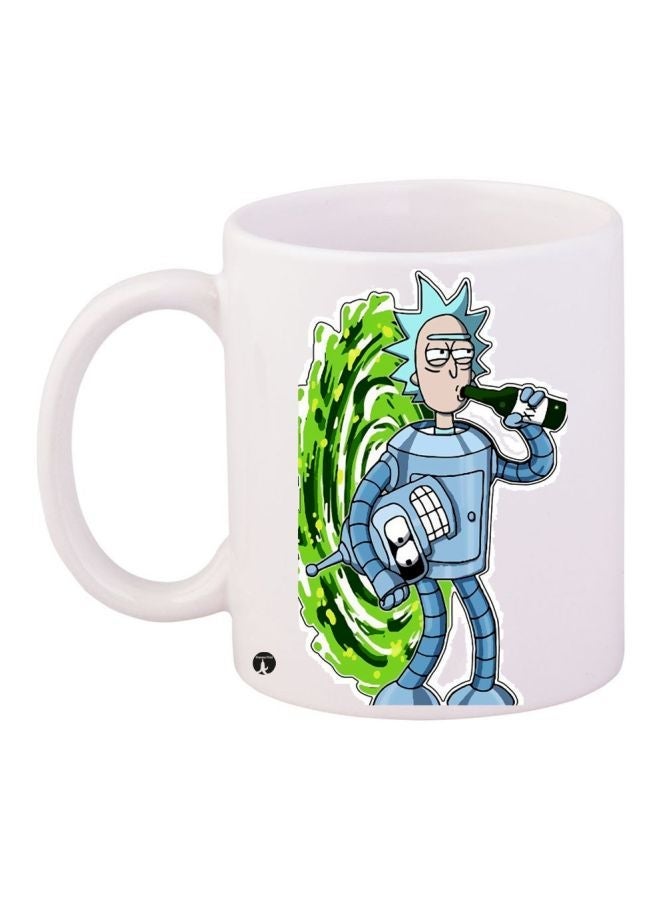 RYN Cartoon Printed Coffee Mug White/Blue/Green 11ounce