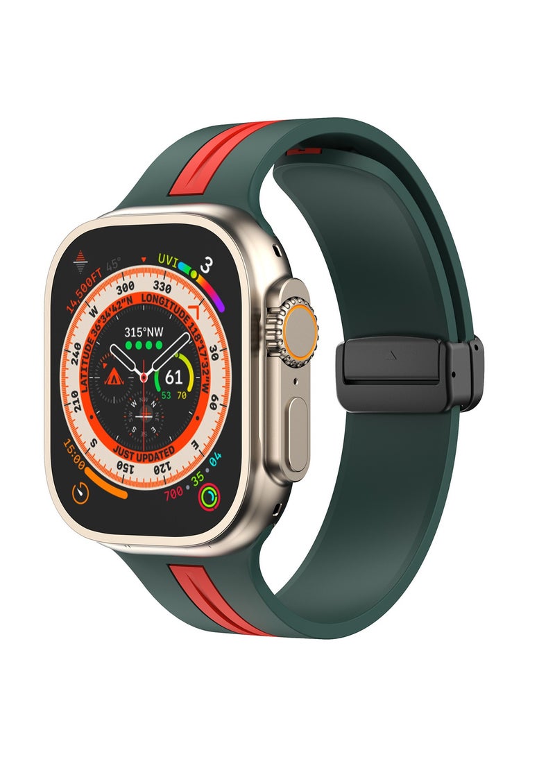 Silicone Double Color Magnetic Band Compatible With Watch Watch 42/44/45/49mm Soft Replacement D-Buckle Strap Adjustable Wristbands Compatible with iWatch Series 9/8/7/6/5/4/3/2/1/IWatch Ultra/Ultra 2 - Image 1