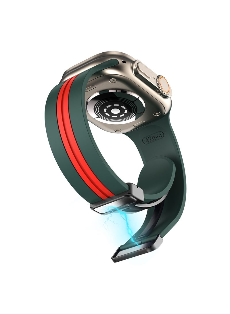 Silicone Double Color Magnetic Band Compatible With Watch Watch 42/44/45/49mm Soft Replacement D-Buckle Strap Adjustable Wristbands Compatible with iWatch Series 9/8/7/6/5/4/3/2/1/IWatch Ultra/Ultra 2 - Image 2