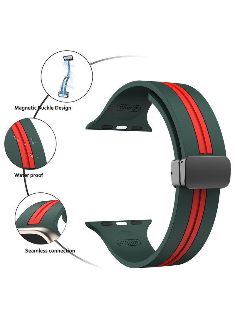 Silicone Double Color Magnetic Band Compatible With Watch Watch 42/44/45/49mm Soft Replacement D-Buckle Strap Adjustable Wristbands Compatible with iWatch Series 9/8/7/6/5/4/3/2/1/IWatch Ultra/Ultra 2 - Image 5