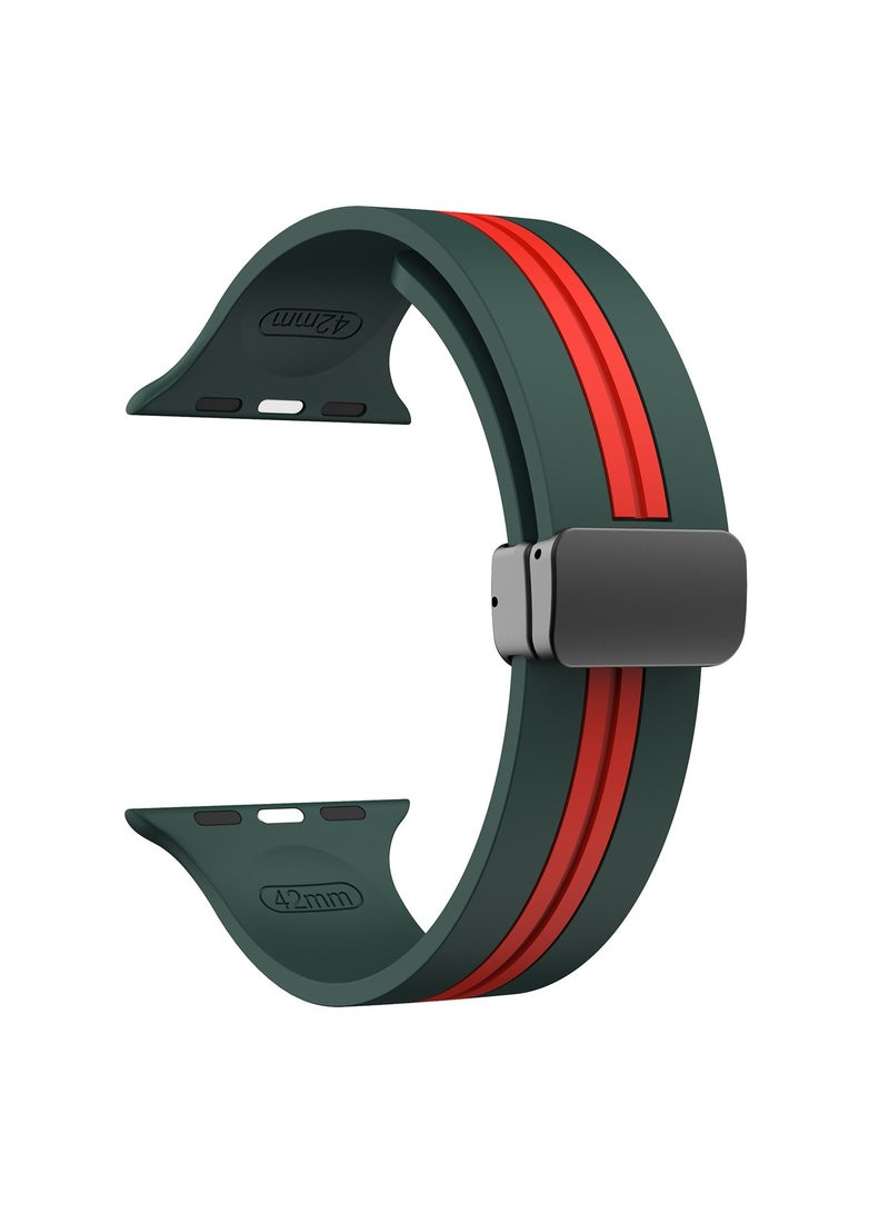 Silicone Double Color Magnetic Band Compatible With Watch Watch 42/44/45/49mm Soft Replacement D-Buckle Strap Adjustable Wristbands Compatible with iWatch Series 9/8/7/6/5/4/3/2/1/IWatch Ultra/Ultra 2 - Image 3