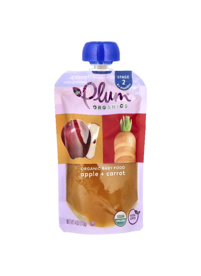 Plum Organics Plum Organics, Organic Baby Food, 6+ Months, Apple + Carrot, 4 oz (113 g)  - Image 1