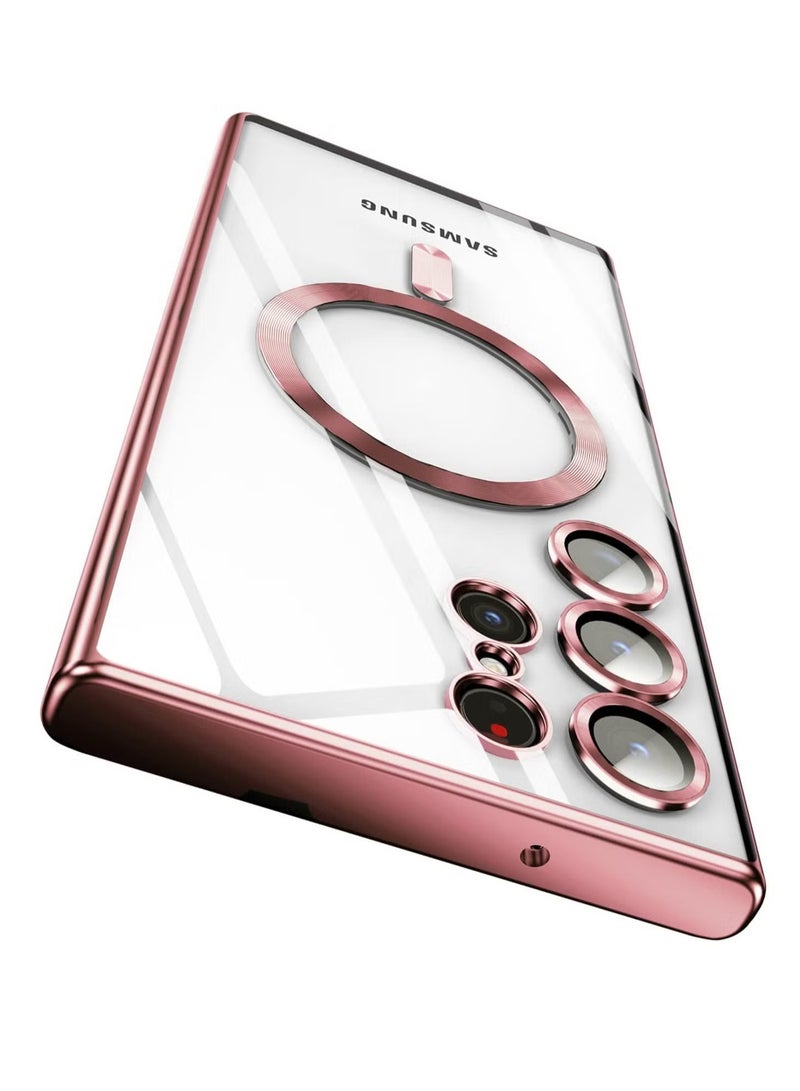 راكسوم بالنسبة إلى Samsung Galaxy S23 Ultra Case Magnetic Clear مع حامي عدسة الكاميرا ، حماية كاملة Magsafe Silicone Silicone Slim Fit Fit Frackproof Cover - Burgundy - Image 1