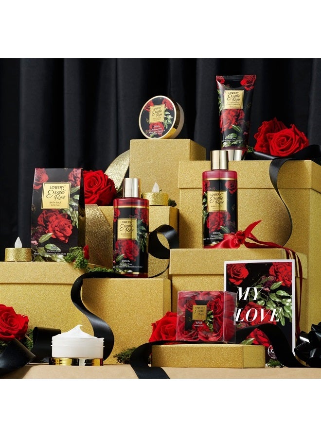 Birthday Gifts from Daughter and Son, Spa Bath and Body Gift Set, Exotic Rose Gift Basket for Women & Men, Thank You, Birthday, Mom, Personalized Gifts with Body Scrub, Bubble Bath, Lotion & More