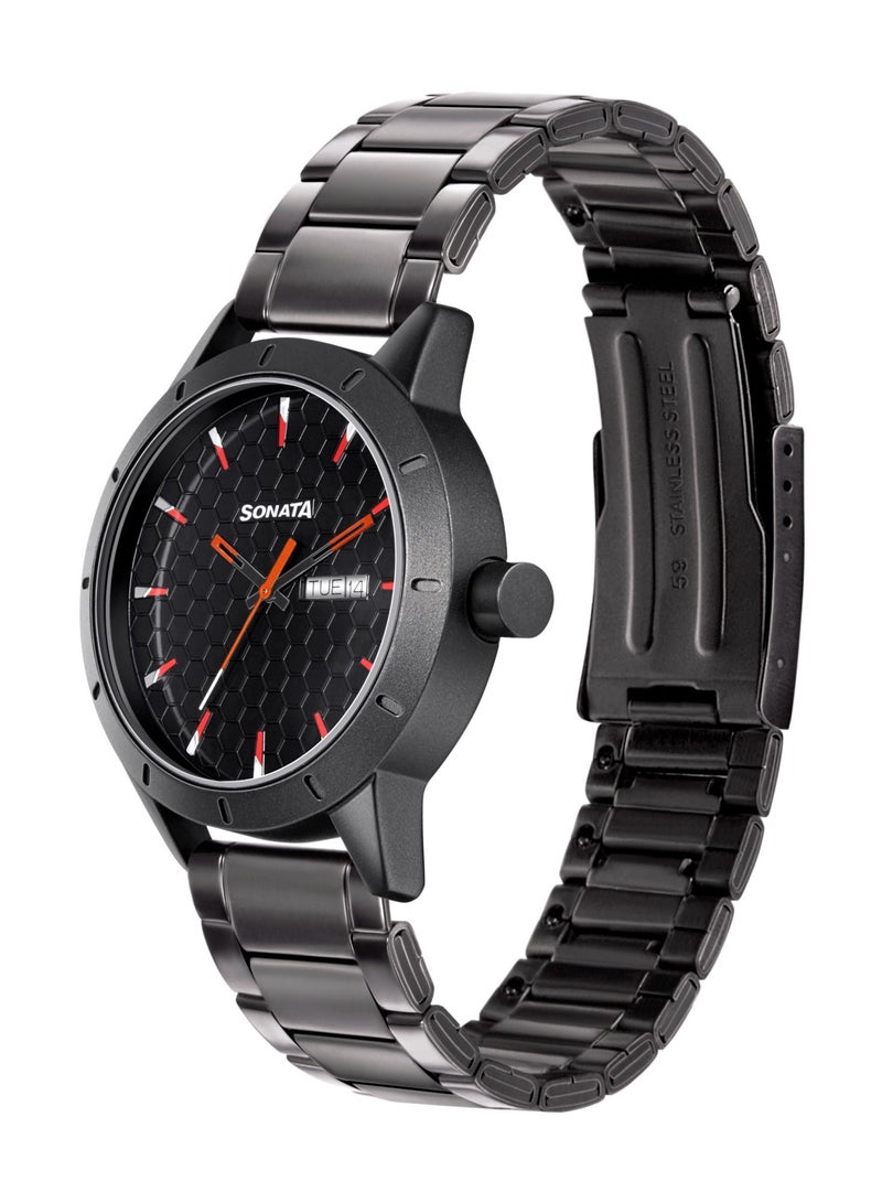 سوناتا ساعة يد معدنية دائرية بعقارب  مقاس  مم سوداء - Image 1