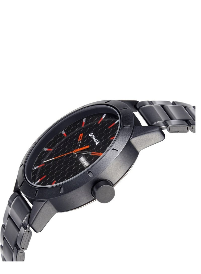 سوناتا ساعة يد معدنية دائرية بعقارب  مقاس  مم سوداء - Image 3