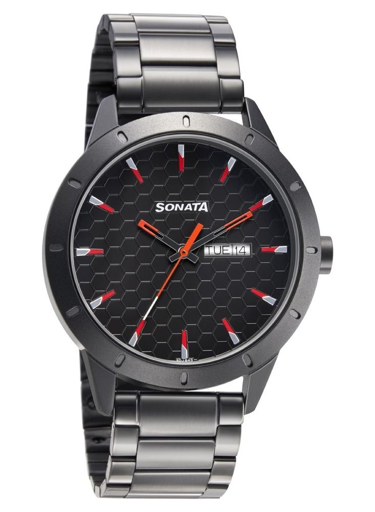 سوناتا ساعة يد معدنية دائرية بعقارب  مقاس  مم سوداء - Image 2