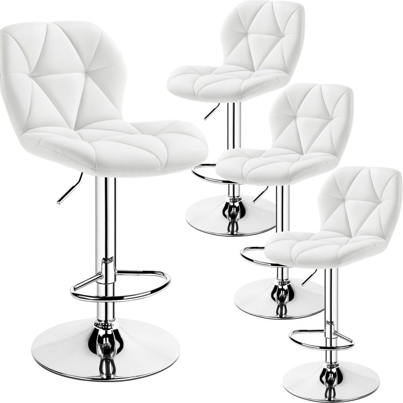 Yaheetech Bar Stools Set of 4 Adjustable PU Leather Swivel Barstools Modern Counter Stools with Back and Footrest Counter Height Barstools for Bar Kitchen Dining Room White