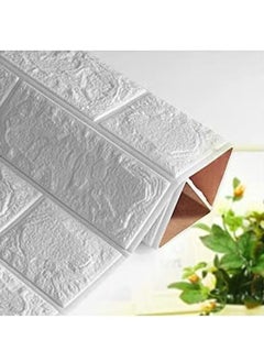 BLOOMING TIME PE foam 3d wall tile pattern, self-adhesive, anti-collision, waterproof wall stickers, a bundle of 10pcs-white (70x77cm)  - Image 3