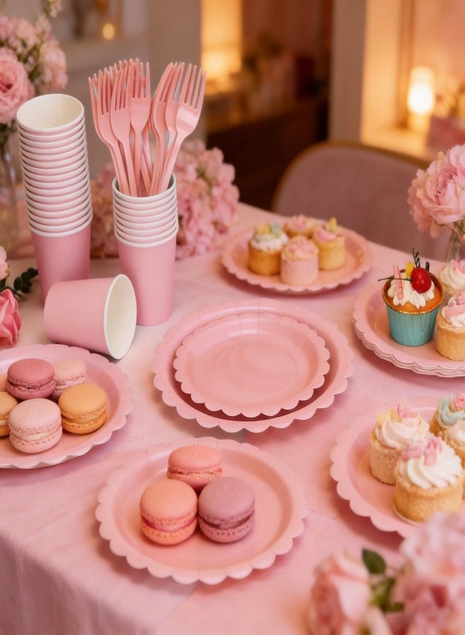 CENLBJ 200Pcs Light Pink Party Plates and Napkins, 9’’and 7’’ Disposable Scalloped Pink Paper Plates Cups Napkins Forks Set Party Supplies for Birthday, Baby Shower Bridal Shower Party Decorations, Serves 40 - Image 5