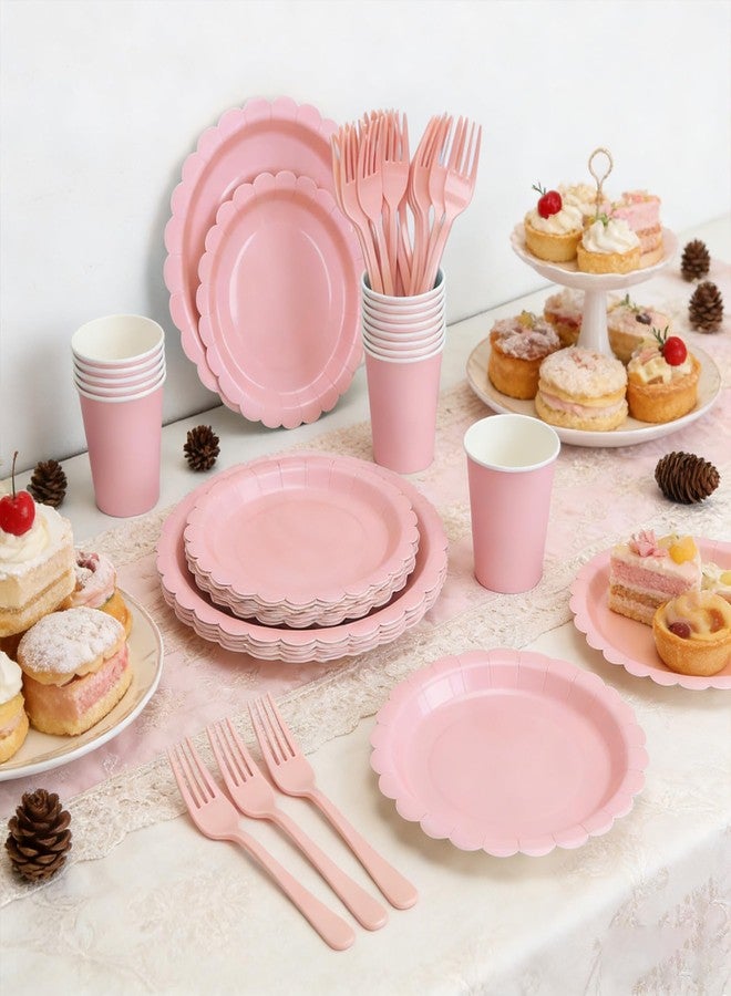 CENLBJ 200Pcs Light Pink Party Plates and Napkins, 9’’and 7’’ Disposable Scalloped Pink Paper Plates Cups Napkins Forks Set Party Supplies for Birthday, Baby Shower Bridal Shower Party Decorations, Serves 40 - Image 3