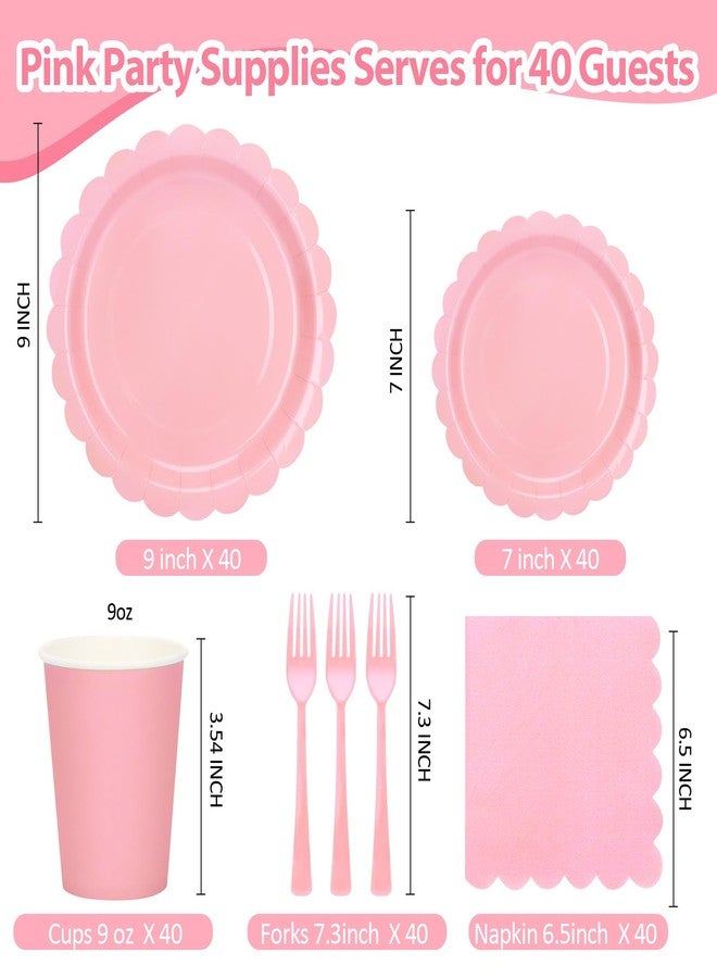 CENLBJ 200Pcs Light Pink Party Plates and Napkins, 9’’and 7’’ Disposable Scalloped Pink Paper Plates Cups Napkins Forks Set Party Supplies for Birthday, Baby Shower Bridal Shower Party Decorations, Serves 40 - Image 2
