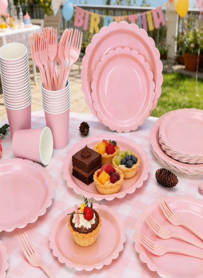 CENLBJ 200Pcs Light Pink Party Plates and Napkins, 9’’and 7’’ Disposable Scalloped Pink Paper Plates Cups Napkins Forks Set Party Supplies for Birthday, Baby Shower Bridal Shower Party Decorations, Serves 40 - Image 4